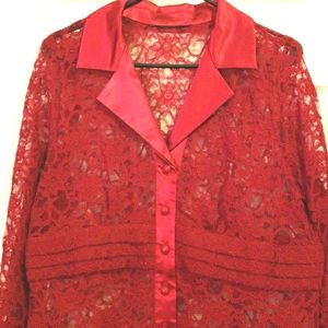 Cranberry Red Susan Graver Long Lace Jacket Med